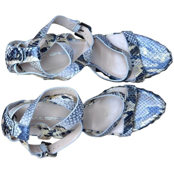 Via Spiga Snake Print Leather Platform Sandals Jute Wrapped Heel Size 8 Gray Tan - Picture 3 of 12